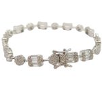 Silver luxury bracelet with flowers and rectangles