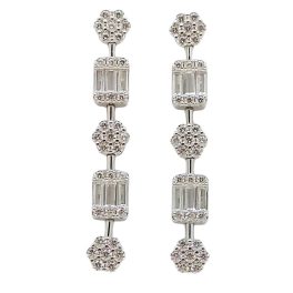 Silver drop / dangle earrings with flowers and rectangles
