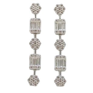 Silver drop / dangle earrings with flowers and rectangles
