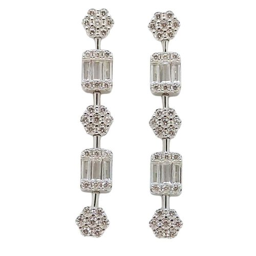 Silver drop / dangle earrings with flowers and rectangles