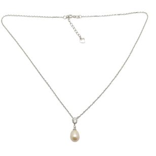 Silver Y-chain with teardrop-shaped pearl