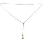 Silver adjustable necklace with dangling pearls