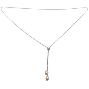 Silver adjustable necklace with dangling pearls