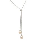 Silver adjustable necklace with dangling pearls