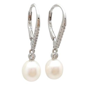 Silver drop pearl earrings