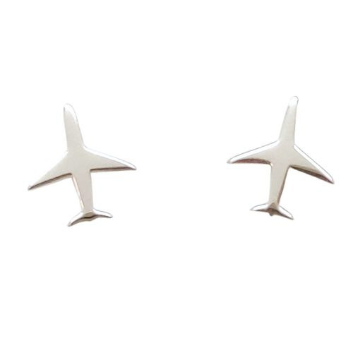 Silver airplane earrings