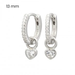 Silver hoop earrings with heart 2-in-1