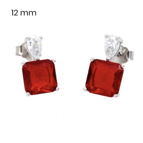 Silver earrings with square red stones