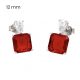 Silver earrings with square red stones