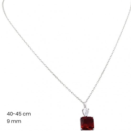 Silver necklace with square red stone