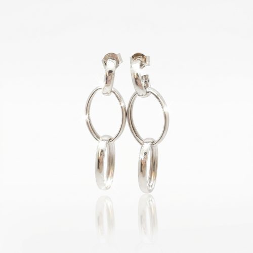 Silver drop double hoop earrings