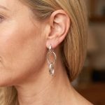 Silver drop double hoop earrings