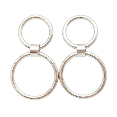 Silver drop / dangle earrings with two hoops
