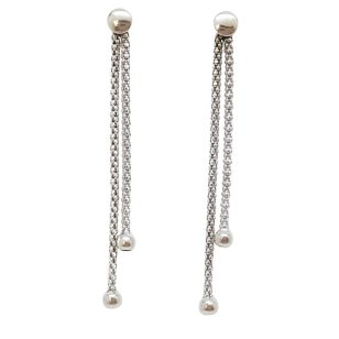 Silver double-row drop / dangle earrings