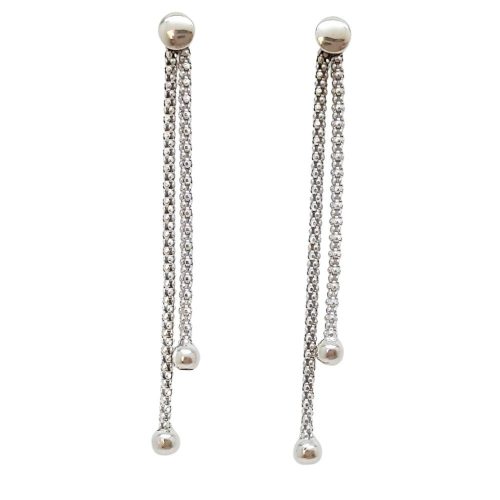 Silver double-row drop / dangle earrings