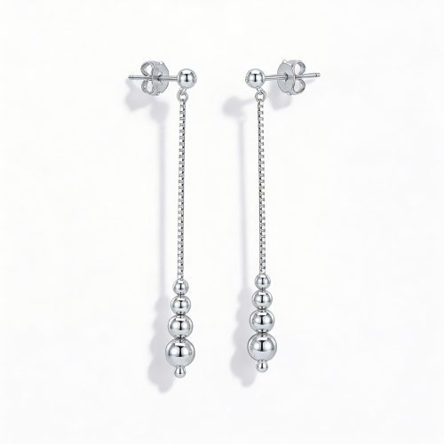 Silver pendant cube chain drop / dangle earrings