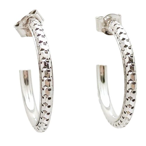 Silver patterned half-hoop earrings