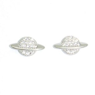 Silver earrings sparkling Saturn