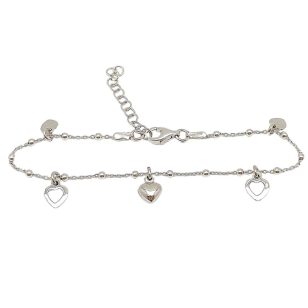 Silver charm bracelet with heart charms