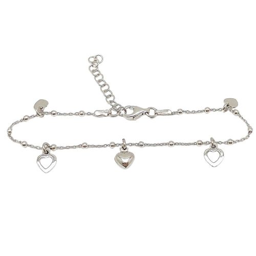 Silver charm bracelet with heart charms