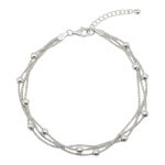 Three-row silver bracelet with beads