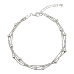 Three-row silver bracelet with beads