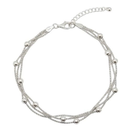 Three-row silver bracelet with beads
