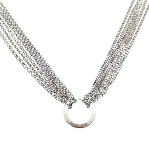 Six-strand silver pendant necklace