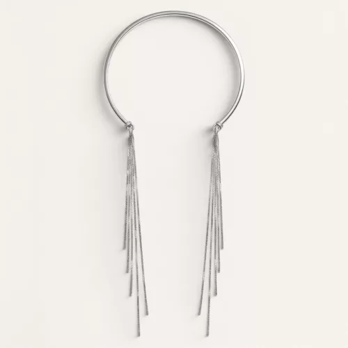 Ezüst merev nyitott choker nyaklánc lógó szálakkal