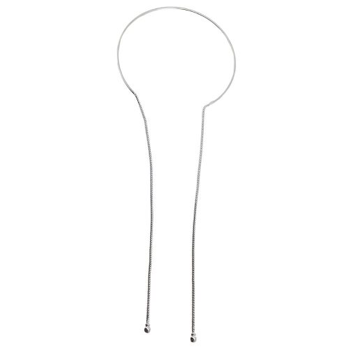 Silver rigid open Choker necklace with dangling strands