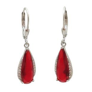Silver drop / dangle earrings with red stones