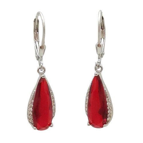 Silver drop / dangle earrings with red stones