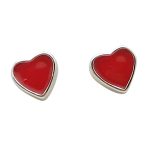 Red heart silver earrings 6 mm