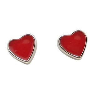 Red heart silver earrings 6 mm