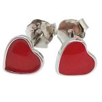 Red heart silver earrings 6 mm