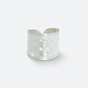  Silver band ring / Wide band with sunset pattern, smaller size