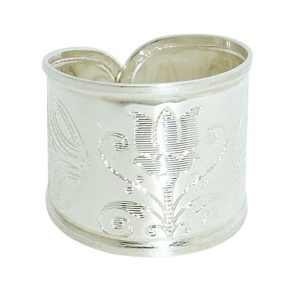   Silver band ring / Wide band with tulip pattern, smaller size