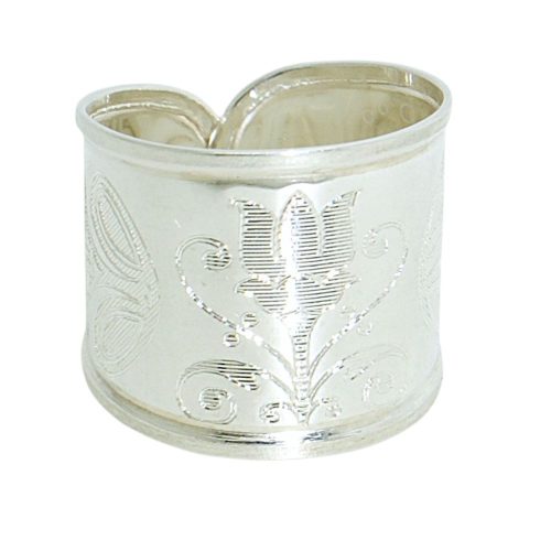 Silver band ring / Wide band with tulip pattern, smaller size