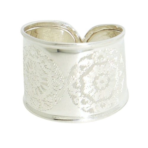 Silver band ring / Wide band with mandala pattern, smaller size