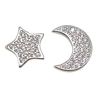 Silver star and moon mismatched earrings