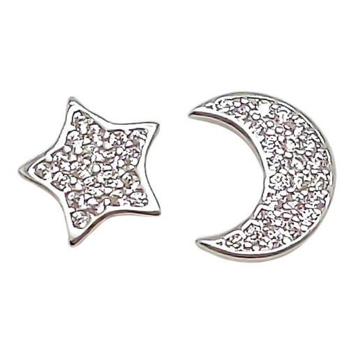 Silver star and moon mismatched earrings