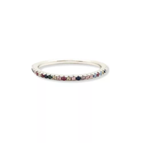 Thin stackable silver ring with colored stones