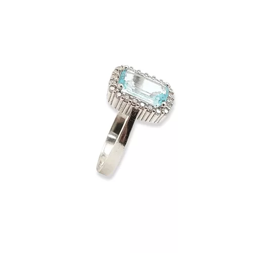 Light blue square stone silver ring