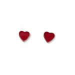 Red heart rose silver earrings 4 mm