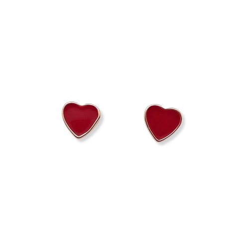 Red heart rose silver earrings 4 mm