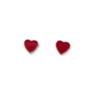 Red heart rose silver earrings 5 mm