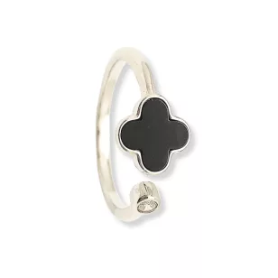 Black clover open silver ring