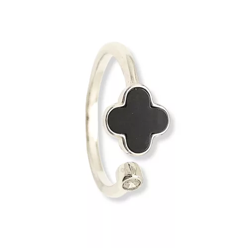 Black clover open silver ring