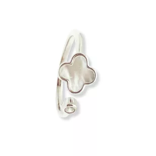 Pearl clover open silver ring