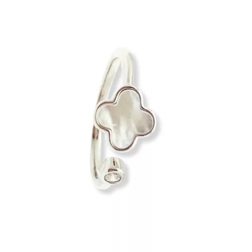 Pearl clover open silver ring